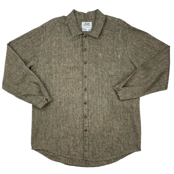 Flax Mens Linen Button Front Shirt S Long Sleeve Relaxed Fit Resortwear Coastal - Picture 1 of 11